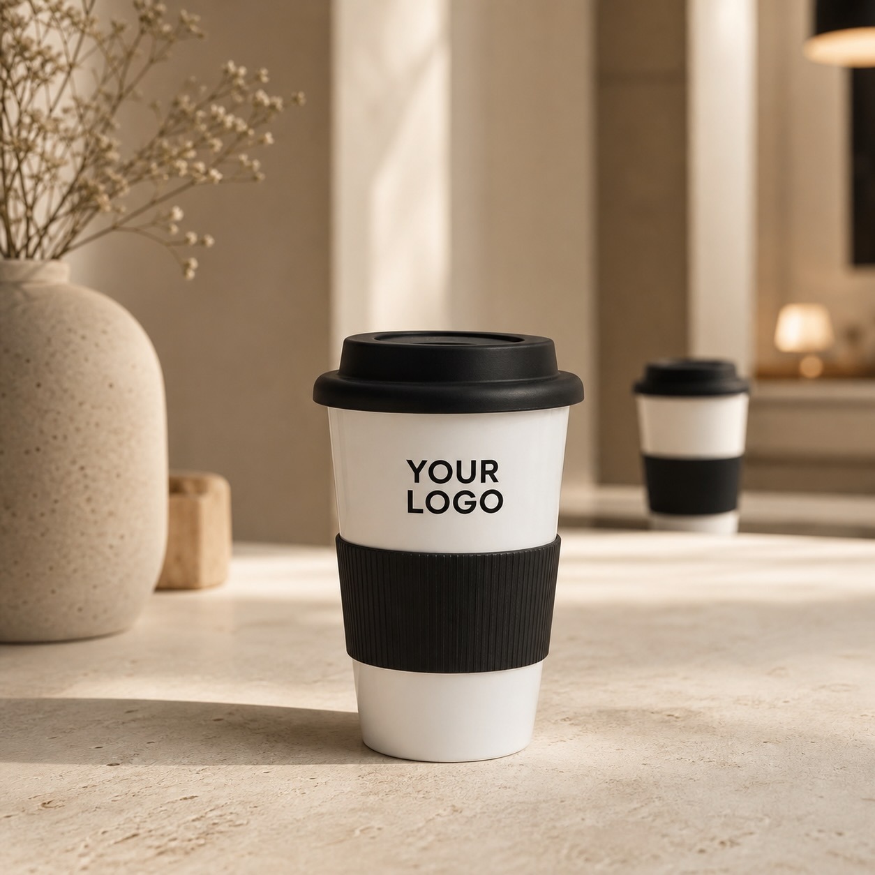 แก้วเซรามิคทรงสูง New Bone China พร้อมฝาซิลิโคน